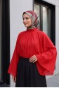 بلوزة من قماش الفوال مبطنة، بياقة صينية وأكمام إسبانية -أحمر
