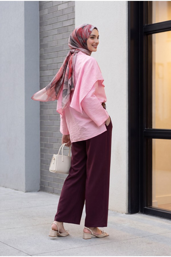 Çıkarılabilir Pelerinli Oversize Modal Tunik  -Pembe