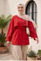 Cape Detail Belted Voile Tunic -Red