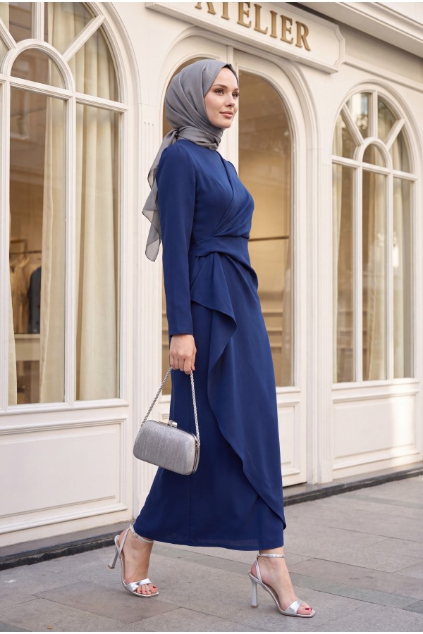 Asymmetrical Crepe Dress with Front Allery Skirt      -parliament