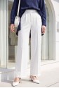 Tube Leg Fabric Trousers with Velcro Waist Detail -White
