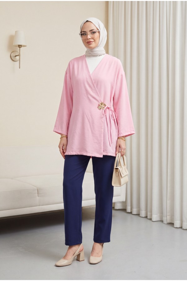 Modal Tunic with Side Cross Tie and Buckle -Pink