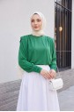 Omuzları Vatkalı Kolu Büzgülü Bluz -Yeşil