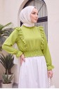 Ayrobin Blouse with Ruffles and Gathered Waist -PISTACHIO GREEN