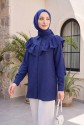 Robadan Fırfırlı Düğmeli Rayon Tunik -Lacivert
