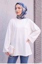Crew Neck, Spanish Sleeve, Padded Shoulder Undershirt Blouse -Ecru
