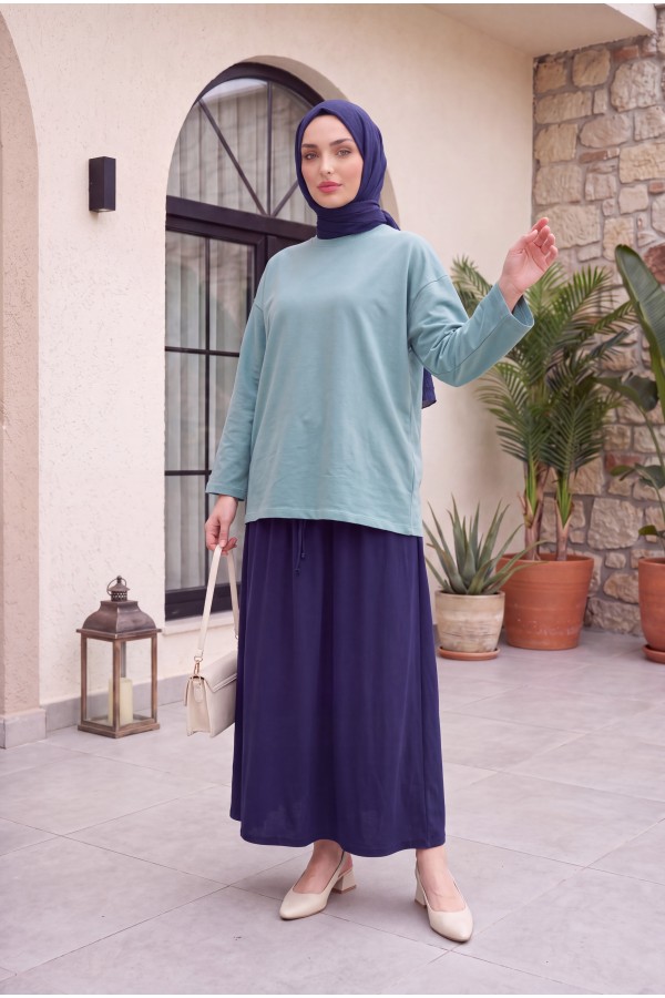 Yuvarlak Yaka Salaş Penye Tunik       -Mint