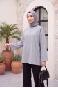 Round Neck Loose Fit Cotton Tunic -Grey