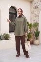 Oval Cut Button-Down Muslin Shirt -Khaki