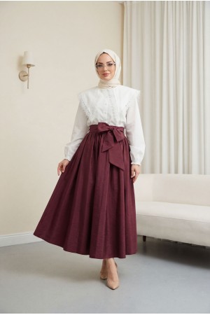 Dantelli Geniş Yakalı Bağcıklı Kolu Lastikli Poplin Gömlek -Beyaz