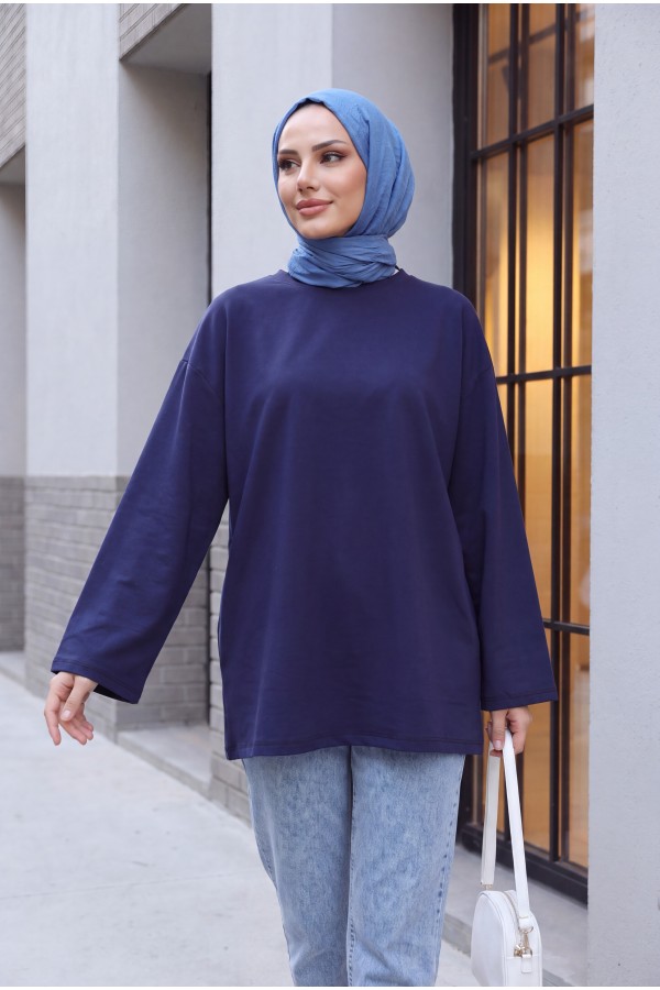 Yuvarlak Yaka Salaş Penye Tunik  -Laci
