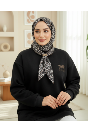 سترة وشاح بشعار الفهد بثلاث خيوط -أسود