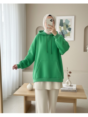 Hooded Kangaroo Pocket Rose Gold Sweat -Green