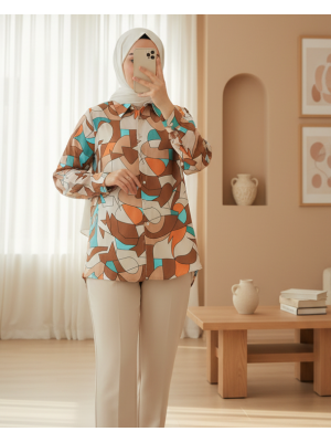 3721 Grafik Desenli Gömlek - Sütlü Kahve