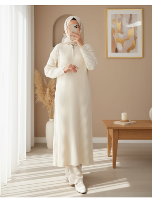 15839 Boydan Triko Elbise - Krem