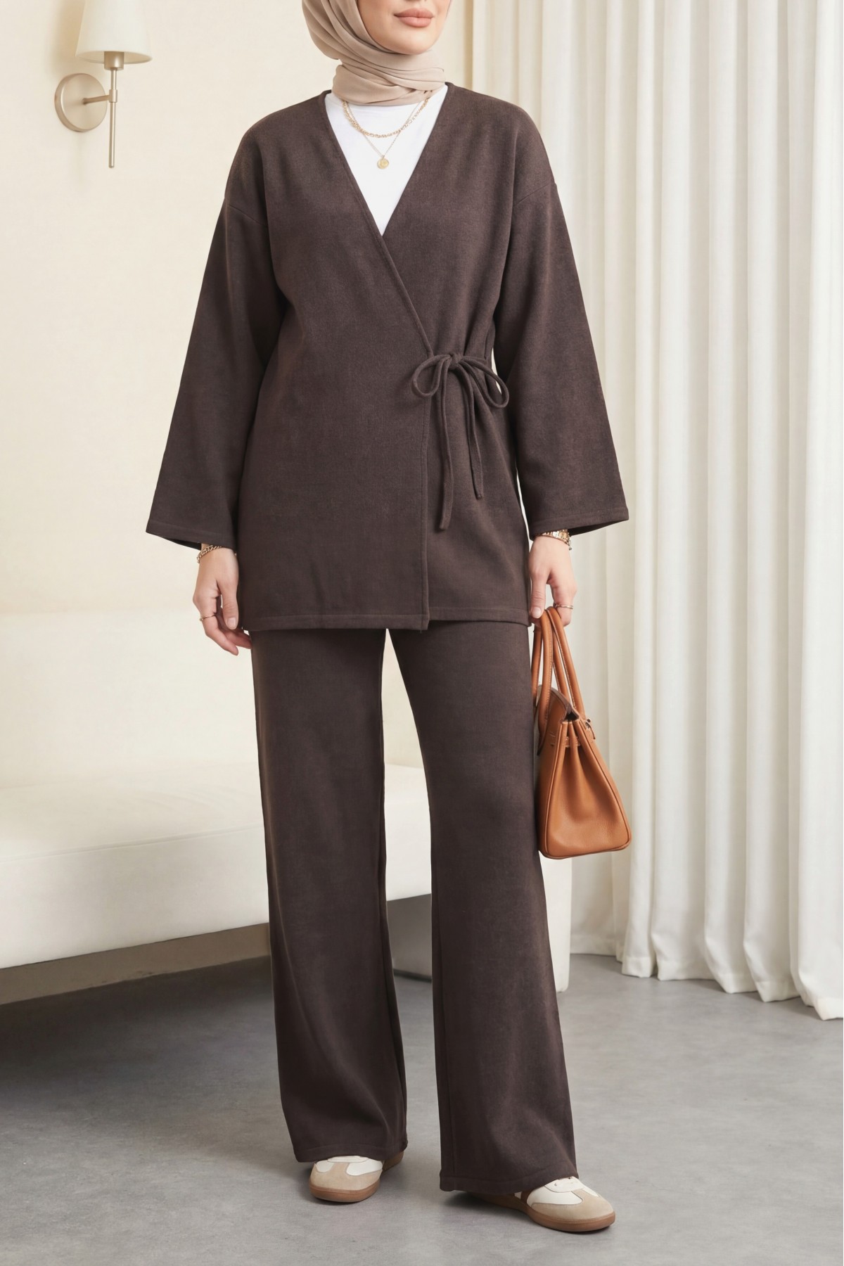 Cross-Laced Thessaloniki Kimono Set -Brown