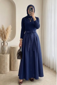 Önü Düğmeli Bağcıklı Paraşüt Etek -Laci