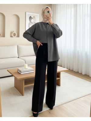 103901 Oversize Basic Tesettür Gömlek - Gri