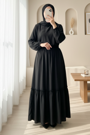 Beli Lastikli Poplin Etek -Siyah