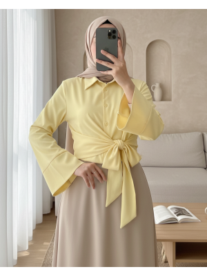 Yan Bağlamalı İspanyol Kol Düğmeli Gömlek   -Sarı