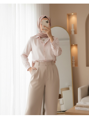 3964 Hafif Dökümlü Saten Gömlek - Krem