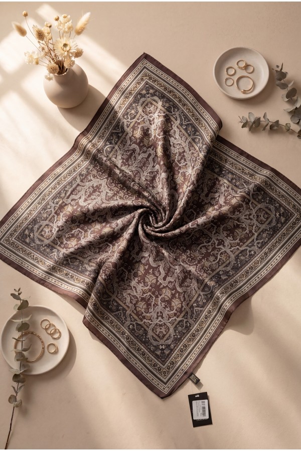 Barok Desen Coton Eşarp -Mürdüm