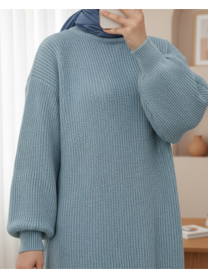 Balloon Sleeve Yumoş Knitted Knitwear Tunic -Mint Color