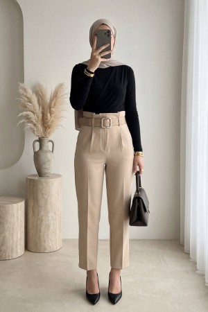 6556 بنطال قماشي بحزام 