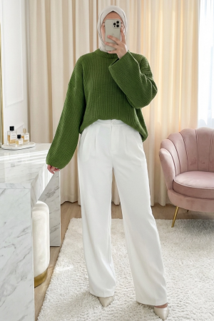 Round Neck Loose Knit Sweater -PISTACHIO GREEN