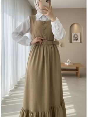 Top Buttoned Shirt Double Suit Gilet -Mink color