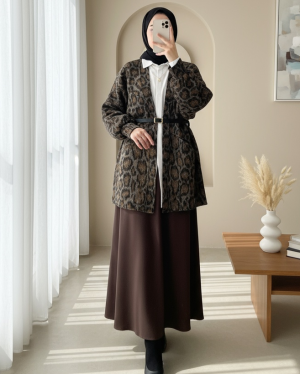 Leopard Patterned Balloon Sleeve Casual Jacket  -Smoked 