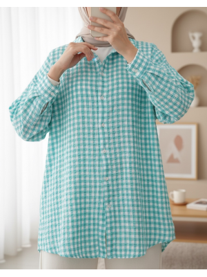 Boydan Düğmeli Gofre Gömlek -Mint