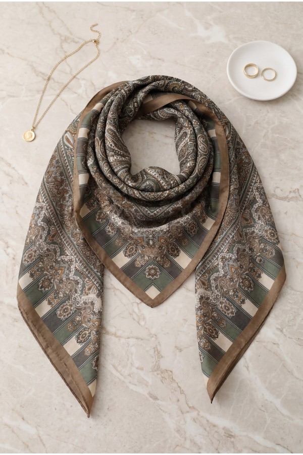 Authentic Patterned Cotton Scarf -Emerald