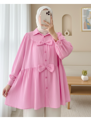 Önü Fiyonk Detaylı Parçalı Gömlek -Pembe