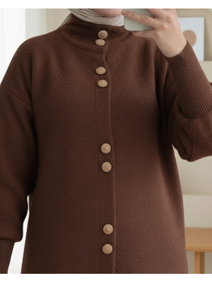 Önü Düğmeli Uzun Sakallı Yumoş  Hırka -Kahve