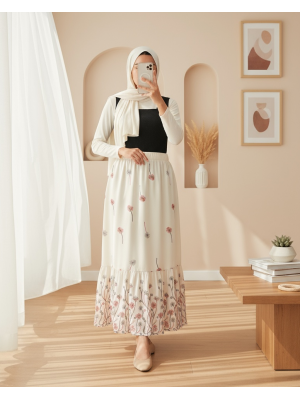 Kadın Ekru Desenli Şifon Etek 8010