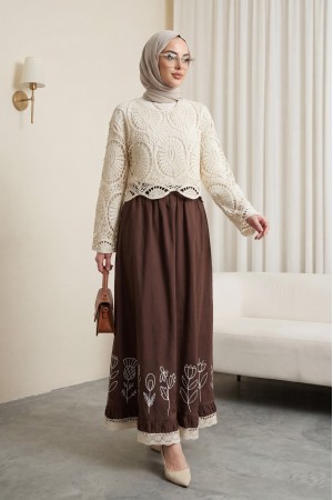 بلوزة من الدانتيل المحبوك -أبيض سكري