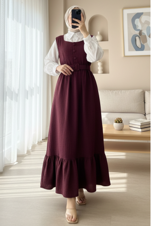 Top Düğmeli Gömlekli İkili Takım Jile    -Bordo