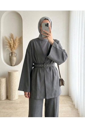 Kimono Set with Belt and Trousers -Smoked 