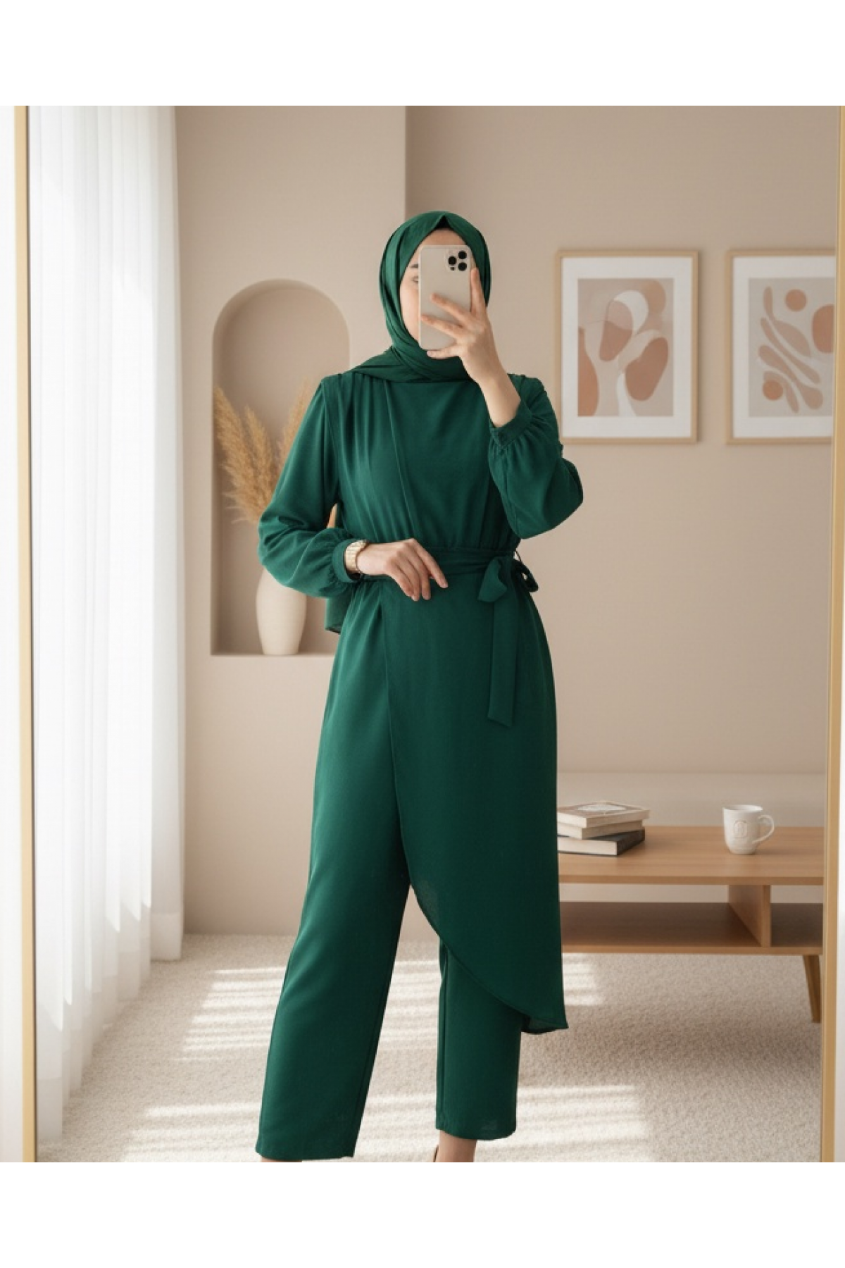 Skirt Detailed Waisted Ayrobin Jumpsuit -Emerald
