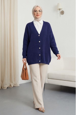 Önü Düğmeli Sakallı Salaş Triko Hırka    -Laci