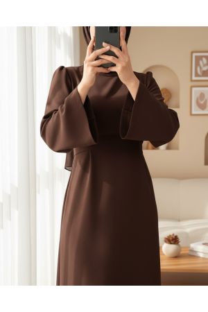 Judge Collar Lace Detailed Dress  -Brown