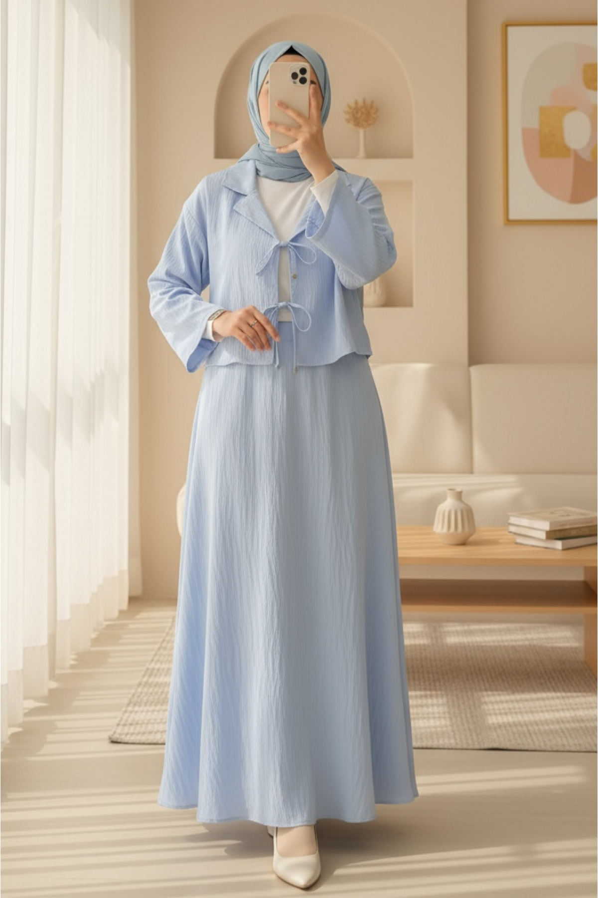 Double-Breasted Double-Laced Skirt Suit -Baby Blue