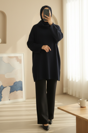 Balıkçı Yaka Yırtmaçlı Selanik Tunik   -Laci