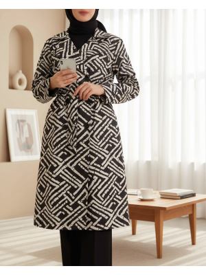 5853 Desenli Kruvaze Yaka Trençkot - C. Siyah
