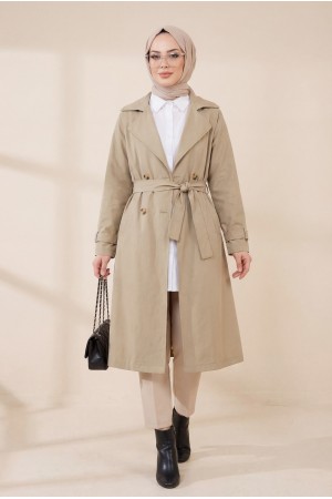 Bolero Detaylı Kemerli Araboy Trençkot -Taş