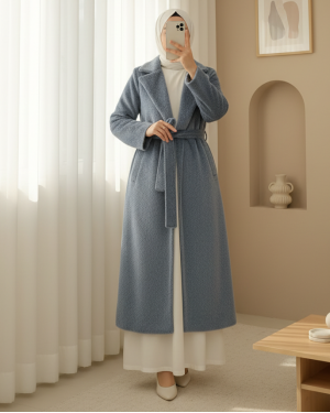 Beli Bağlamalı Astarlı Cepli Sakallı Kaban -Füme