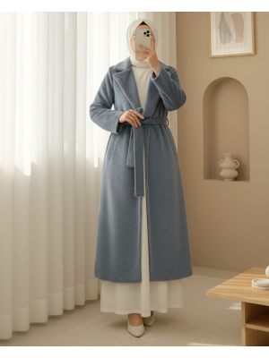 Tied Waist Lined Pocket Bearded Coat -Smoked 