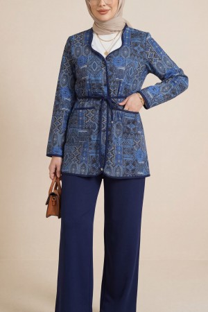 Beli Bağlamalı Çift Cepli Desenli Scuba Takım -Laci