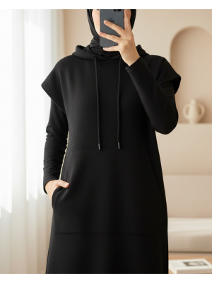 Kadın Kapşonlu Önden Cepli Basic Elbise -31203ELB